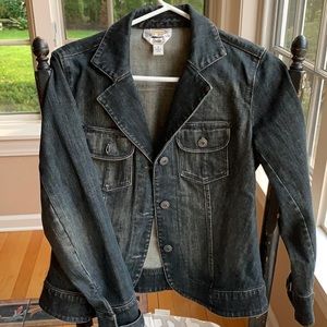 Faded dark wash denim jacket size 4 petite Talbots